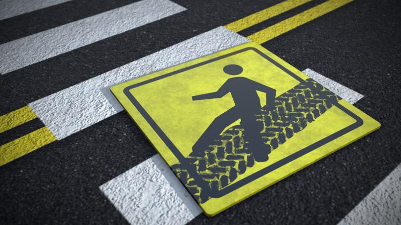 pedestrian sign with tiremarks